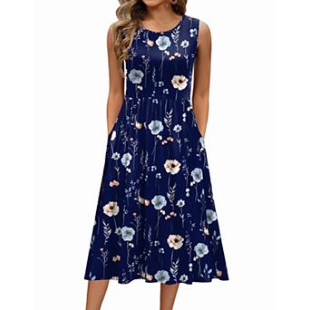 Zeagoo Women's Sleeveless Round Neck Midi Tshirt Dress Casual Loose Fit A Line Shift Sundress