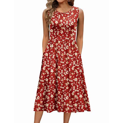 Женские платья Zeagoo Women's Sleeveless Round Neck Midi Tshirt Dress Casual Loose Fit A Line Shift Sundress