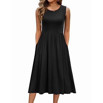 Zeagoo Women's Sleeveless Round Neck Midi Tshirt Dress Casual Loose Fit A Line Shift Sundress