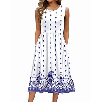 Zeagoo Women's Sleeveless Round Neck Midi Tshirt Dress Casual Loose Fit A Line Shift Sundress