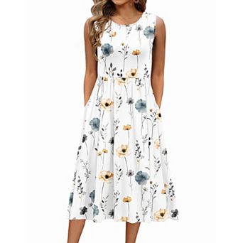 Zeagoo Women's Sleeveless Round Neck Midi Tshirt Dress Casual Loose Fit A Line Shift Sundress