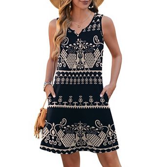 Zeagoo Women's Summer Dress Sleeveless V-Neck A Line Casual T Shirt Beach Boho Tank Dress