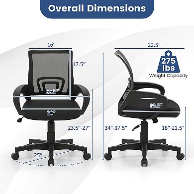 Gymax Mesh Office Chair Ergonomic Computer Desk Chair w/Lumbar Support Armrests Black