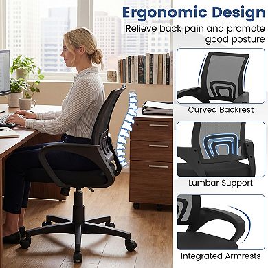 Gymax Mesh Office Chair Ergonomic Computer Desk Chair w/Lumbar Support Armrests Black
