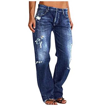 Women's Trendy Baggy Jeans Vintage Pant Casual Straight Demin with Pockets
