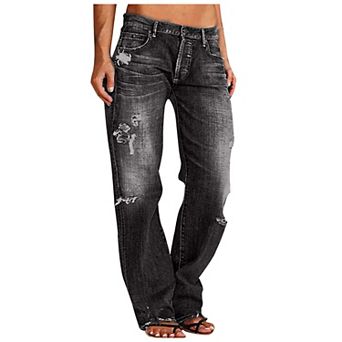 Women's Trendy Baggy Jeans Vintage Pant Casual Straight Demin with Pockets