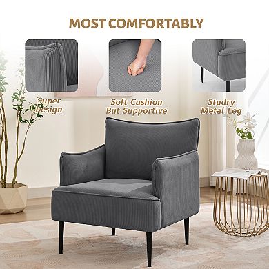 Mid Century Modern Armchair Upholstered Linen Fabric Sofa Chair with Sturdy Wood Frame