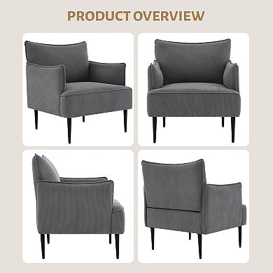 Mid Century Modern Armchair Upholstered Linen Fabric Sofa Chair with Sturdy Wood Frame