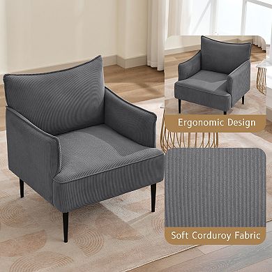 Mid Century Modern Armchair Upholstered Linen Fabric Sofa Chair with Sturdy Wood Frame