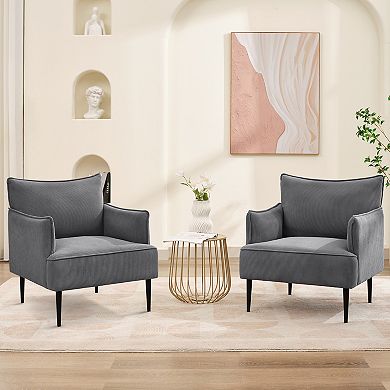 Mid Century Modern Armchair Upholstered Linen Fabric Sofa Chair with Sturdy Wood Frame