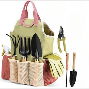9 pc Heavy Duty Gardening Tool Set, Stainless Steel with Fashion Handbag for Women