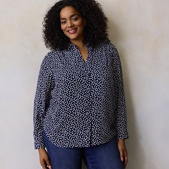 Plus Size LC Lauren Conrad Long Sleeve Collared Blouse