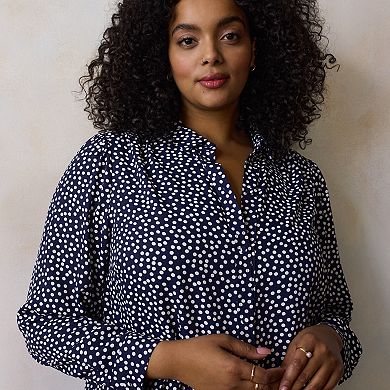 Plus Size LC Lauren Conrad Long Sleeve Collared Blouse