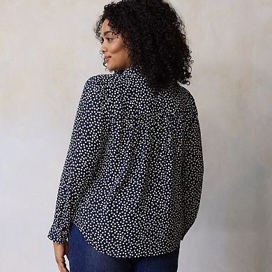 Plus Size LC Lauren Conrad Long Sleeve Collared Blouse