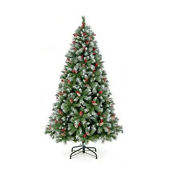 Gymax 6.5 FT Pre-Lit Christmas Tree Artificial Hinged w/ 420 Warm-White LED Lights & 909 Branch Tips