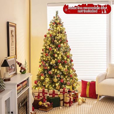 Gymax 6.5 FT Pre-Lit Christmas Tree Artificial Hinged w/ 420 Warm-White LED Lights & 909 Branch Tips
