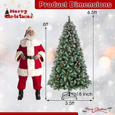Gymax 6.5 FT Pre-Lit Christmas Tree Artificial Hinged w/ 420 Warm-White LED Lights & 909 Branch Tips