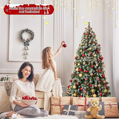 Gymax 6.5 FT Pre-Lit Christmas Tree Artificial Hinged w/ 420 Warm-White LED Lights & 909 Branch Tips