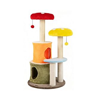Gymax Cute Cat Tree w/ Condos Padded Platforms Sisal Scratching Posts