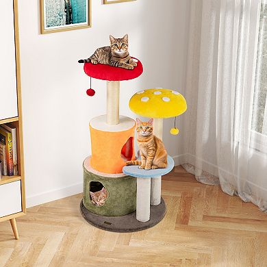 Gymax Cute Cat Tree w/ Condos Padded Platforms Sisal Scratching Posts