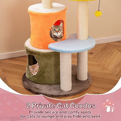 Gymax Cute Cat Tree w/ Condos Padded Platforms Sisal Scratching Posts