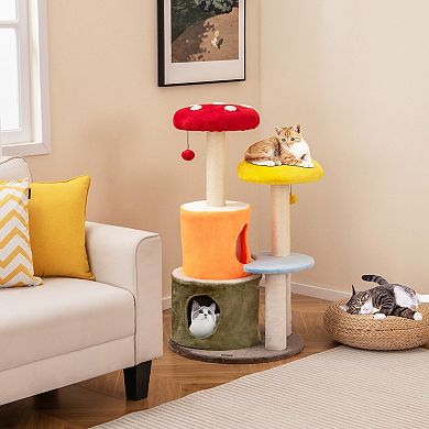Gymax Cute Cat Tree w/ Condos Padded Platforms Sisal Scratching Posts
