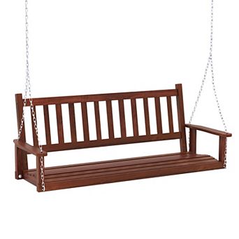 Gymax 5FT Wooden 3-Person Porch Swing Chair w/ Adjustable Galvanized Metal Chains
