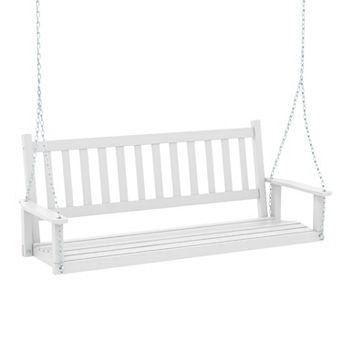 Gymax 5FT Wooden 3-Person Porch Swing Chair w/ Adjustable Galvanized Metal Chains