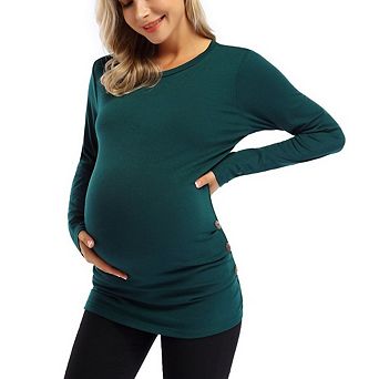 Womens Pregnancy Clothes Side Ruched Tunic Tops Maternity Shirt Fall Long Sleeve Crew Neck T-Shirts