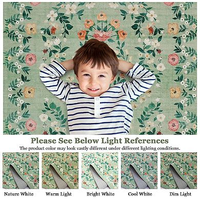 Boho Area Rugs, Washable Soft Floral Print Carpet Non Slip Low Pile Flower Botanical Rug