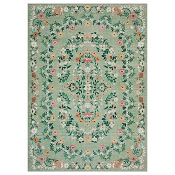 Boho Area Rugs, Washable Soft Floral Print Carpet Non Slip Low Pile Flower Botanical Rug