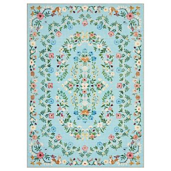 Boho Area Rugs, Washable Soft Floral Print Carpet Non Slip Low Pile Flower Botanical Rug