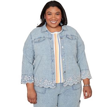 Plus Size Alfred Dunner Floral Embroidered Scallop Trim Jacket