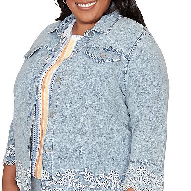Plus Size Alfred Dunner Floral Embroidered Scallop Trim Jacket