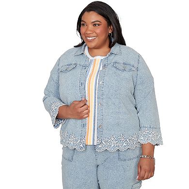 Plus Size Alfred Dunner Floral Embroidered Scallop Trim Jacket