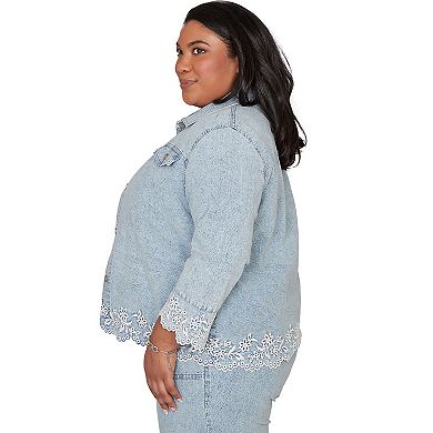 Plus Size Alfred Dunner Floral Embroidered Scallop Trim Jacket