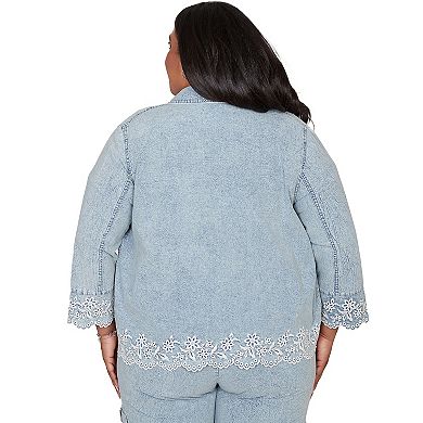 Plus Size Alfred Dunner Floral Embroidered Scallop Trim Jacket