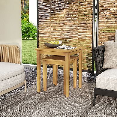 Gymax Set of 2 Patio Nesting Tables Teak Wood Outdoor Space Saving Design Square End Table