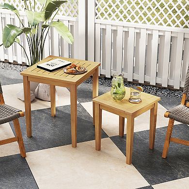 Gymax Set of 2 Patio Nesting Tables Teak Wood Outdoor Space Saving Design Square End Table