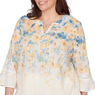 Plus Size Alfred Dunner Falling Floral Three-Quarter Sleeve Top