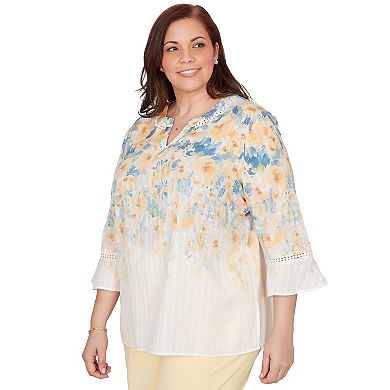 Plus Size Alfred Dunner Falling Floral Three-Quarter Sleeve Top