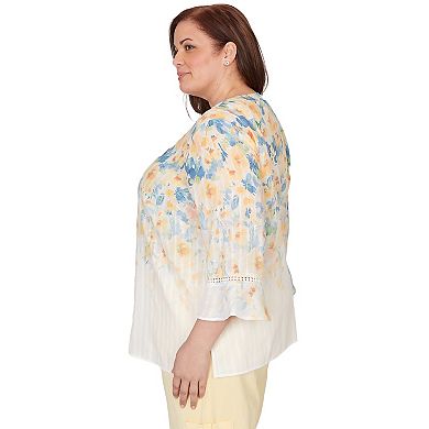 Plus Size Alfred Dunner Falling Floral Three-Quarter Sleeve Top