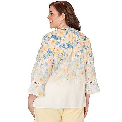 Plus Size Alfred Dunner Falling Floral Three-Quarter Sleeve Top
