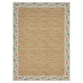 Fashionwu Floral Border Area Rug Low Pile Non Slip Carpet for Living Room Washable Soft Thin Mat