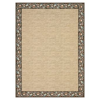Fashionwu Floral Border Area Rug Low Pile Non Slip Carpet for Living Room Washable Soft Thin Mat