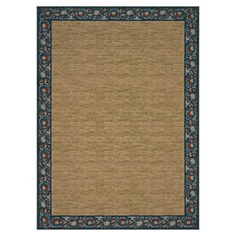 Fashionwu Floral Border Area Rug Low Pile Non Slip Carpet for Living Room Washable Soft Thin Mat