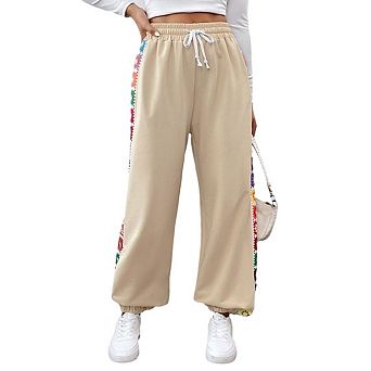 Womens Cinch Bottom Sweatpants Color-Block Sides High Waisted Joggers