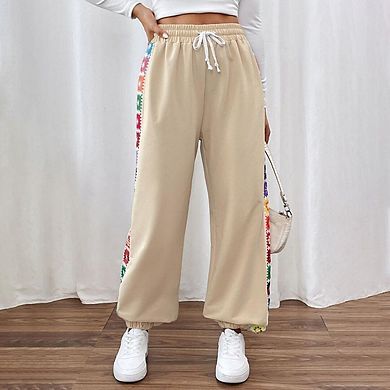 Womens Cinch Bottom Sweatpants Color-Block Sides High Waisted Joggers