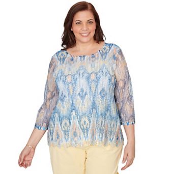 Plus Size Alfred Dunner Dramatic Ikat Scallop Trim Top
