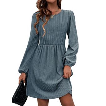 Zeagoo Women's Long Sleeve Knitted Sweater Dress Loose A Line Knee Length Dress with Pockets